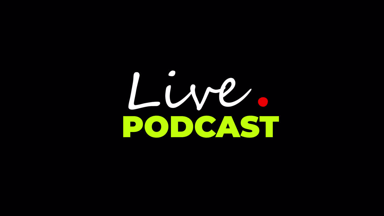 Animeret Live Podcast Titel på sort baggrund