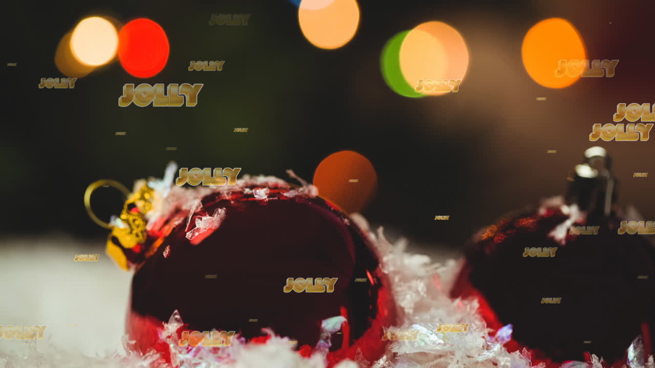 크리스마스 보블 위에서 반복되는 즐거운 텍스트의 애니메이션