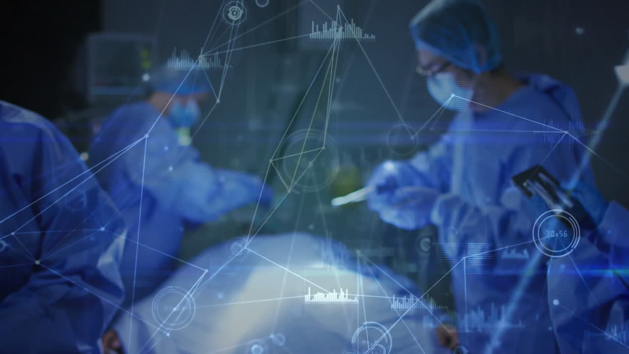 Animation of network of connections with data over diverse surgeons during operation