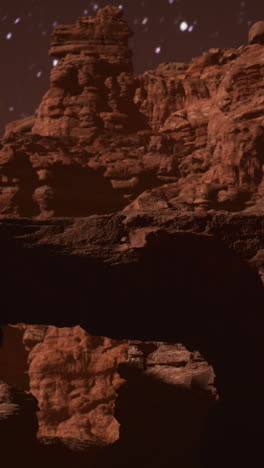 a martian canyon under a starry sky