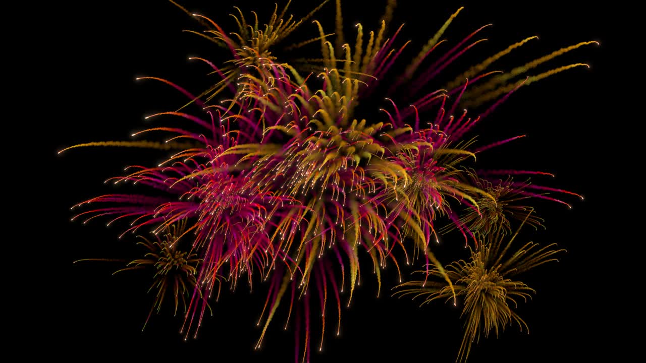 múltiples explosiones de fuegos artificiales con rastros.