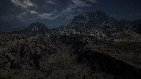 storm dark clouds over volcanic valley