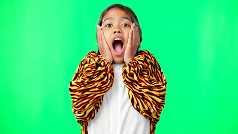 Girl-child,-shock-face-and-green-screen-studio