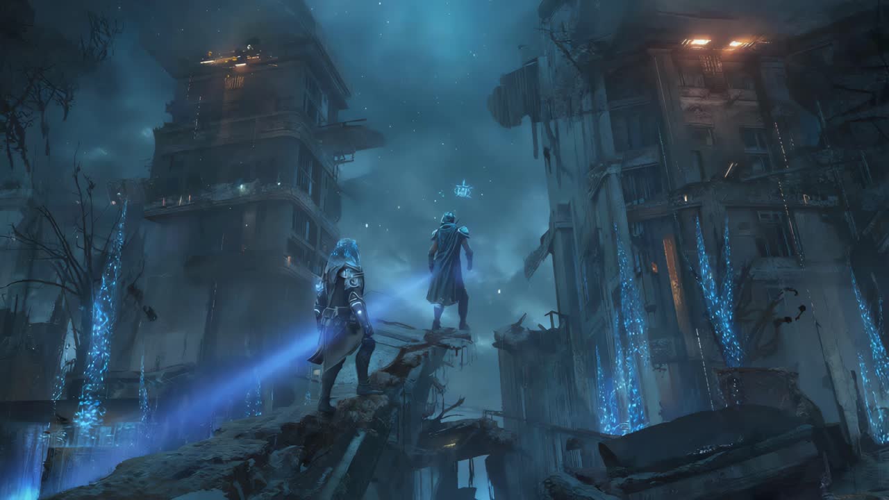 Fantasy Ruins with Sci-Fi Characters