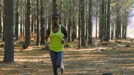 Female-jogger-running-in-the-forest-4k
