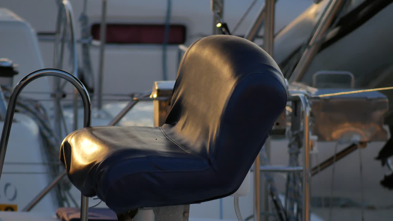 라인 가죽 어부의 의자의 아주 가까운 샷