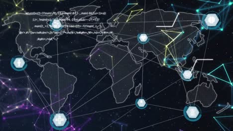 red digital en primer plano con el fondo del mapa del mundo