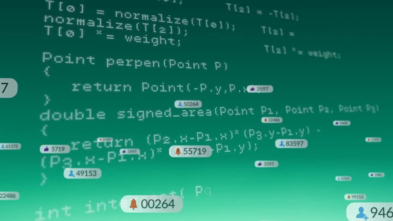 Animation of data processing and media icons on green background
