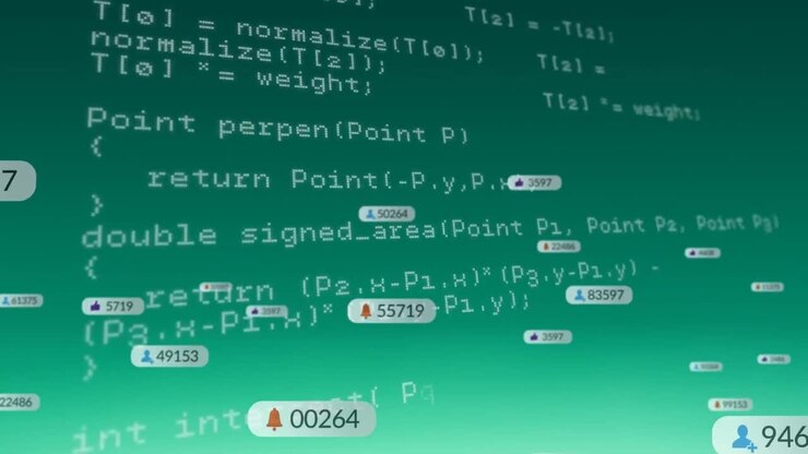 Animation of data processing and media icons on green background