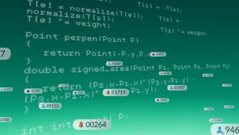 animation of data processing and media icons on green background