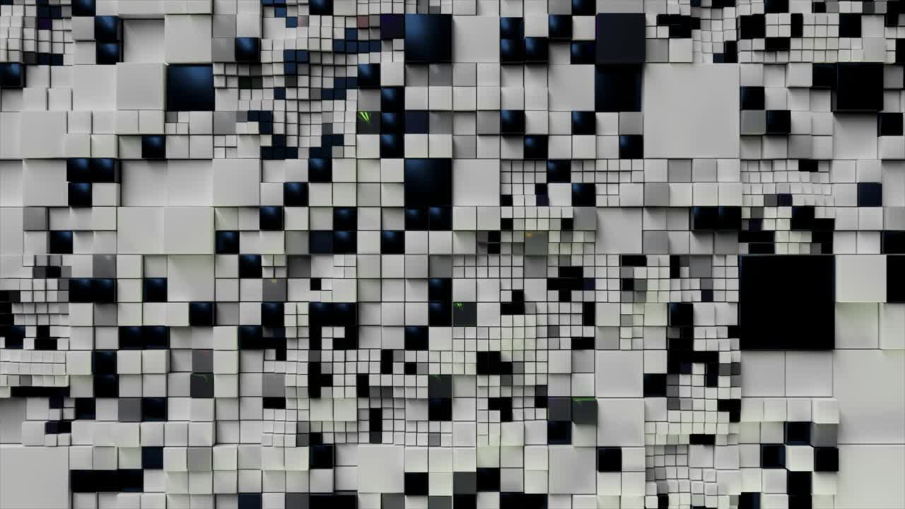 fondo abstracto. cubos blancos y negros en 3d. concepto futurista de red, datos, digital. animación en 3d de un bucle sin costuras