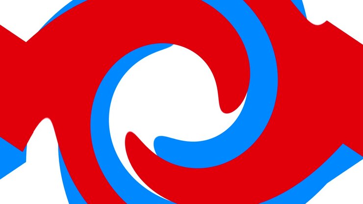 bright swirl ink mix abstract motion background loop red blue white