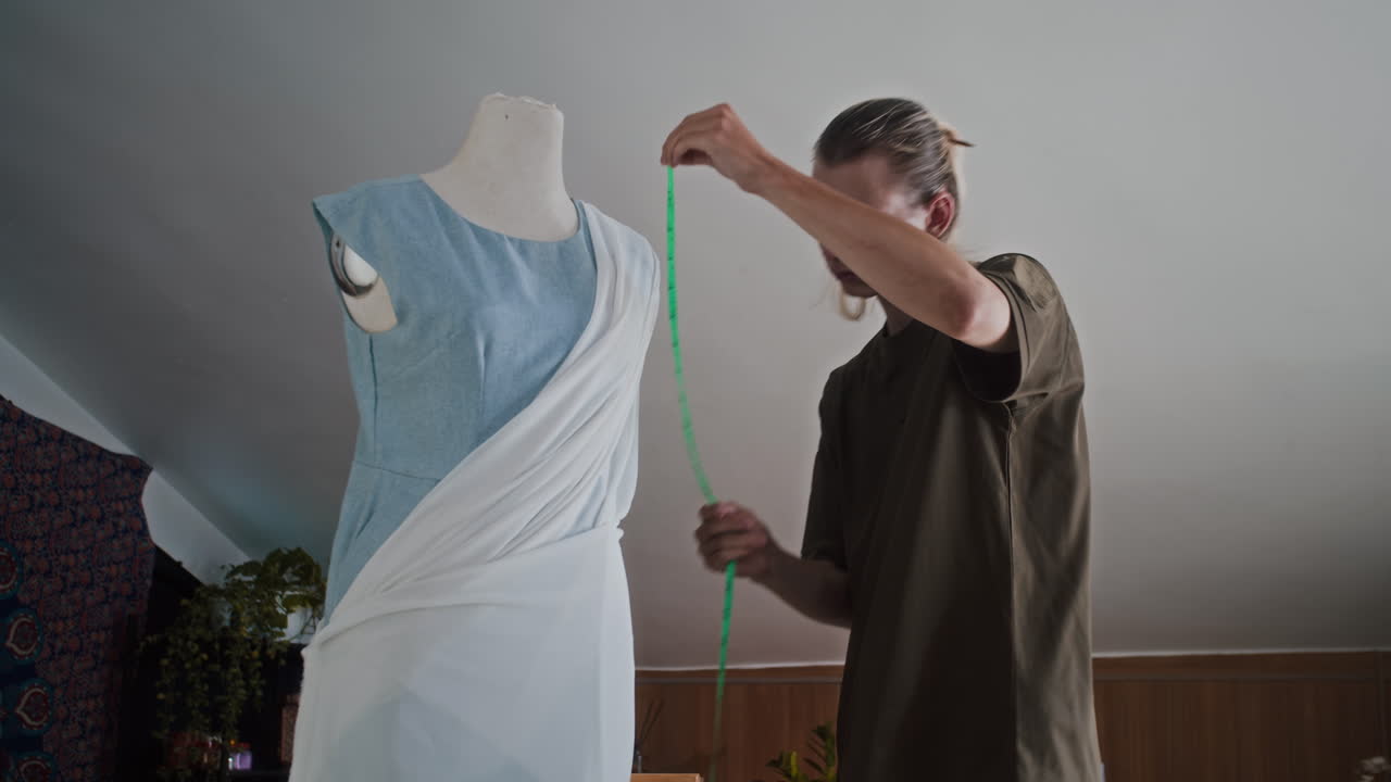 Gen Z Atelier Worker Measuring Mannequin Sizes