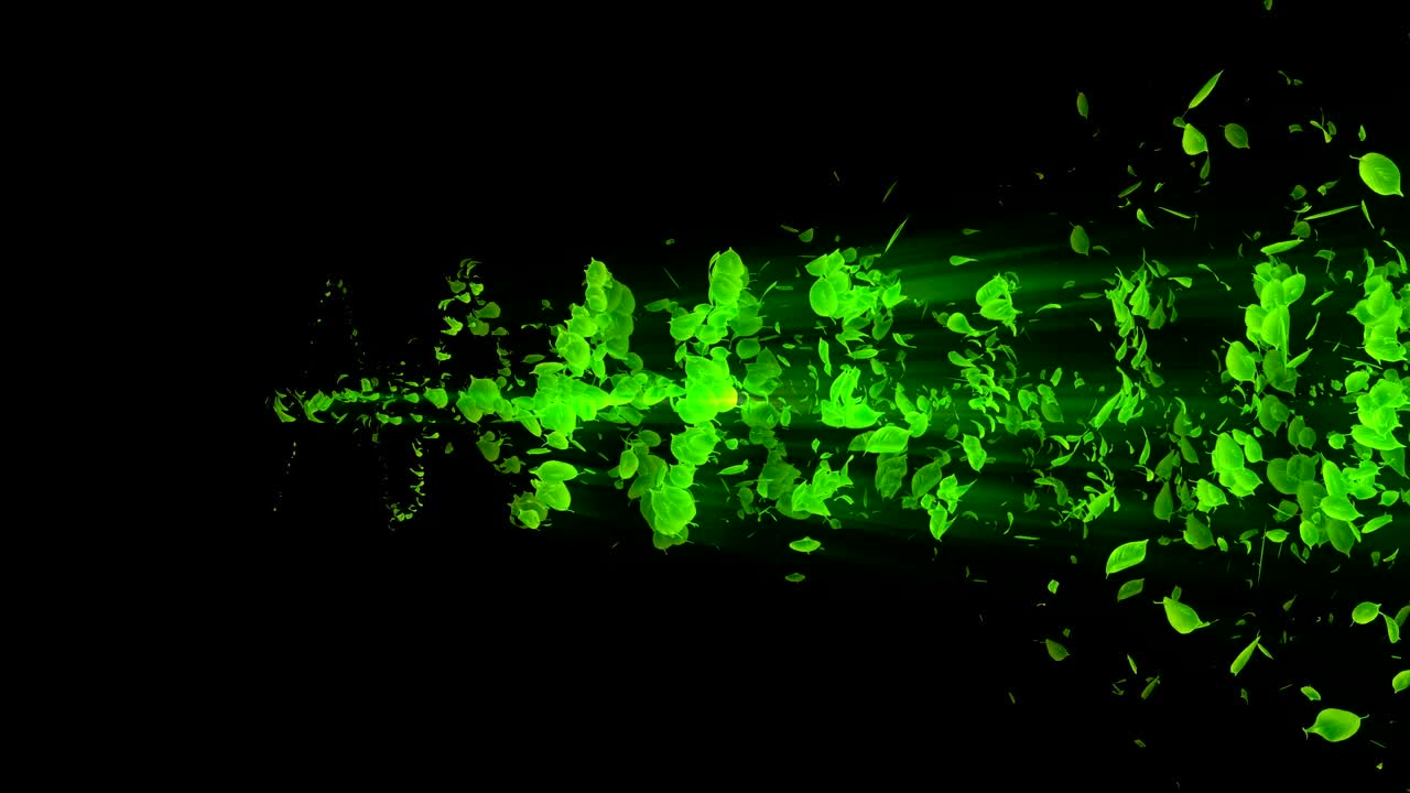 vórtice de hojas verdes. espiral partícula brillante de hojas estacionales. hoja danzante. colorida animación de bucle de túnel de la naturaleza.