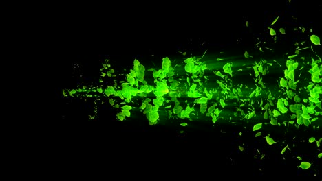 vortex from green leaves. spiral shiny particle of seasonal leaves. dancing leaf. colorful nature tunnel loop animation.