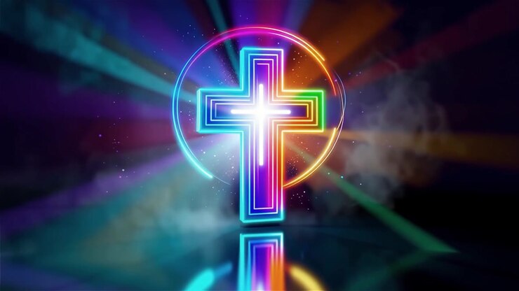 Croce Cristiana Luce Celestiale Sfondo per il Culto.