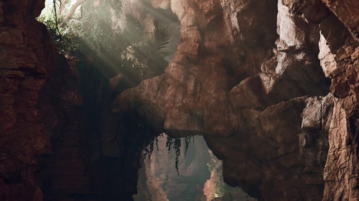 Sunlight Shining Through a Cave Entrance