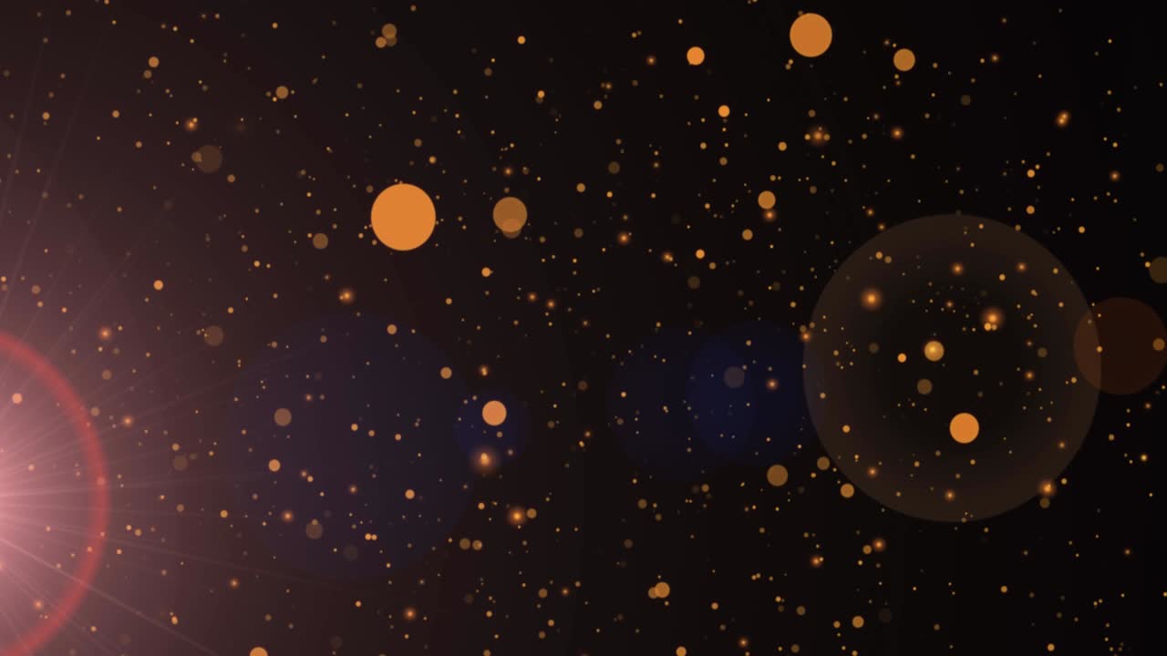 검은 바탕에 떨어지는 빛과 황금색 점의 애니메이션