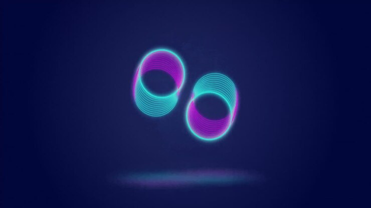 Animazione di cerchi al neon in movimento su sfondo blu