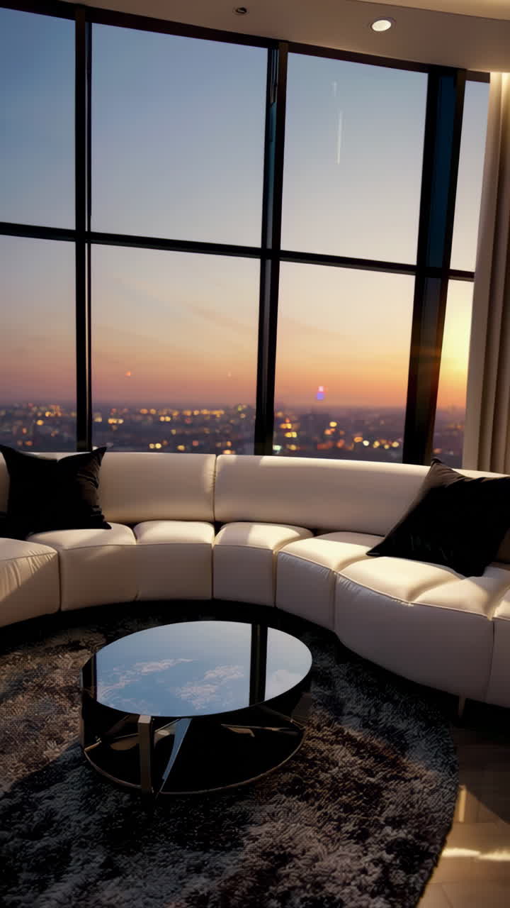 Luxury Modern Living Room with City Views at Night | Premium Stock ...