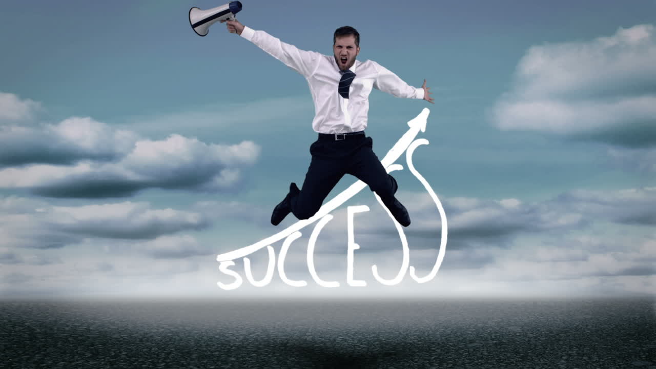 hombre de negocios saltando sobre el éxito gráfico