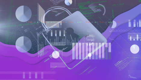 animación del icono del candado de seguridad y procesamiento de datos contra un fondo púrpura.