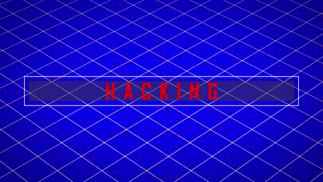 animación de texto rojo, hacking, sobre cuadrícula blanca sobre fondo azul