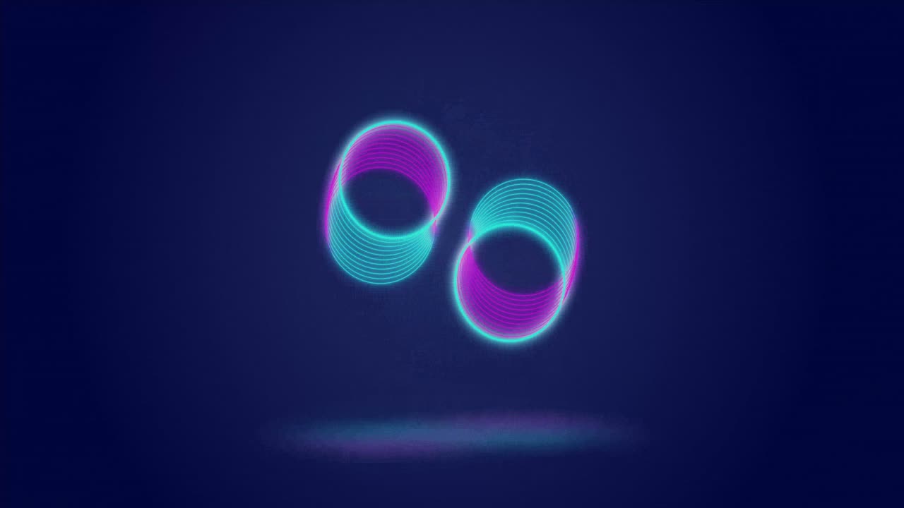 Animation of neon circles moving over navy background