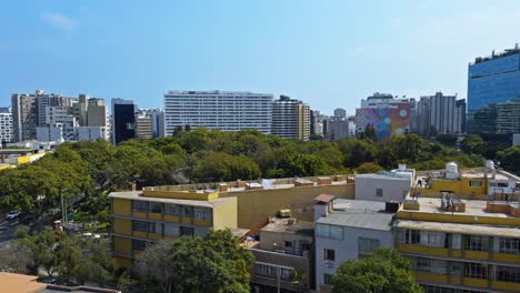 barranco, lima with modern buildings and green areas visible, aerial view