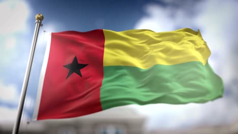 guinea-bissau flag waving slow motion 3d rendering blue sky background - seamless loop 4k