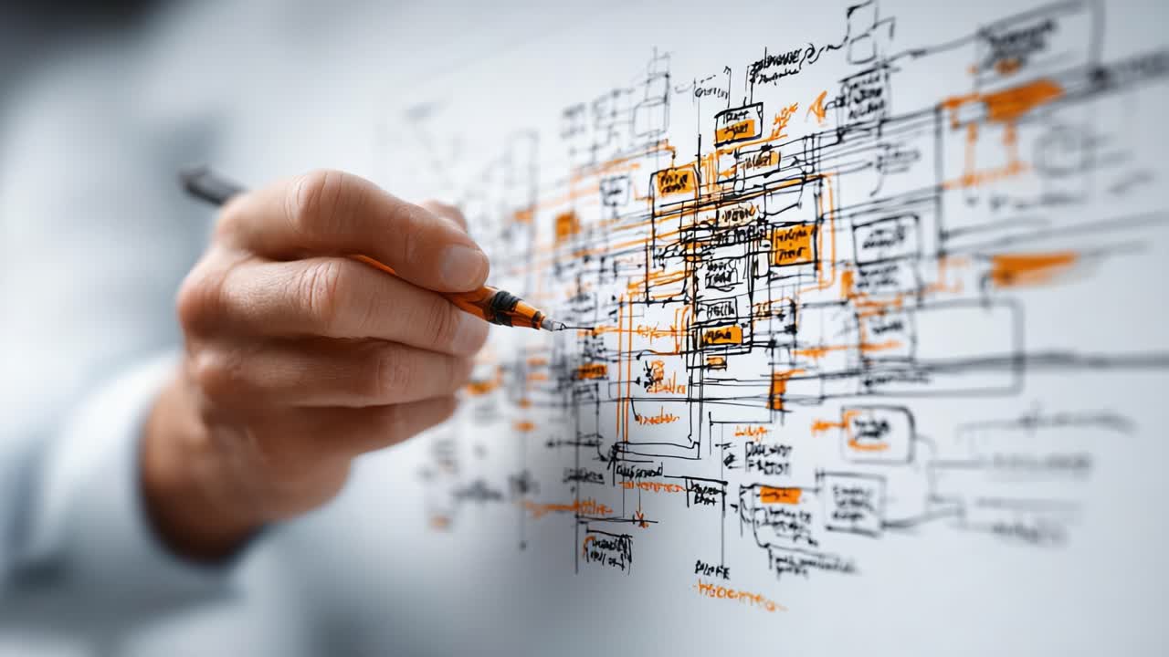 A Detailed Analysis of Flowcharts and Process Mapping in Business Strategy Development Illustrated through Hand-Drawn Diagrams and Annotations