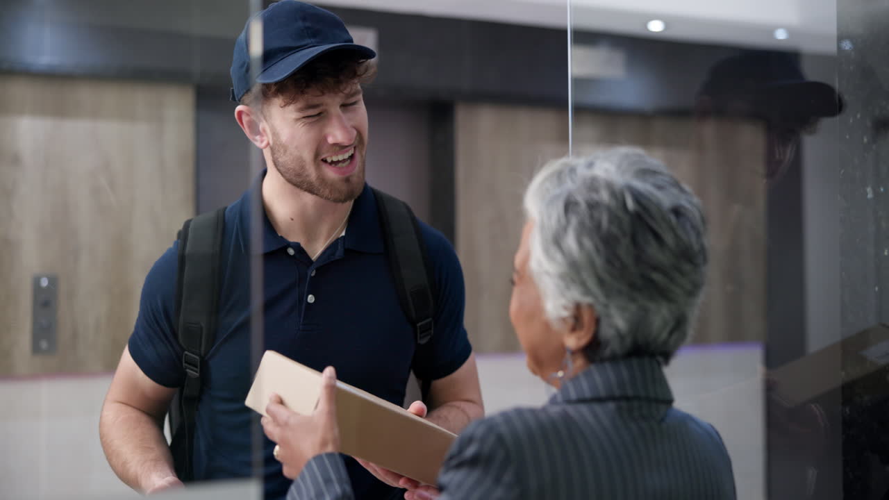 Delivery of package in elevator