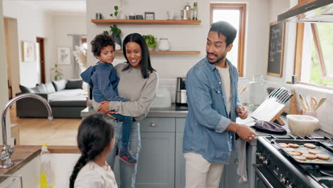 Cooking,-high-five-and-happy-with-family