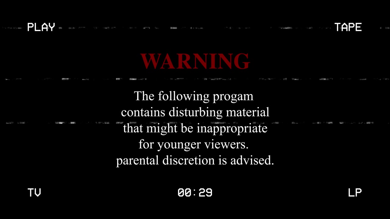 Retro VHS Warning Screen with Parental Discretion Advisory