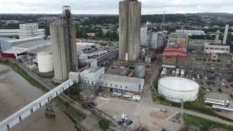 hanson ready-mixed concrete site erith kent uk rising crane drone footage