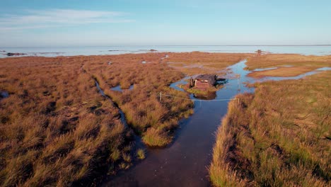 cordgrass litoral sur de francia abandonado cobertizo costa atardecer