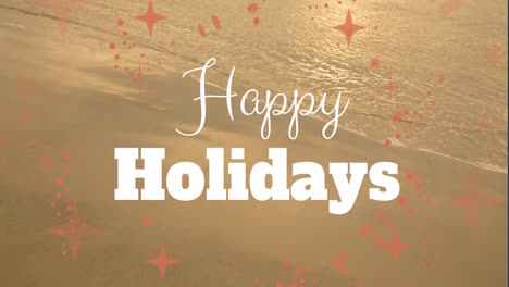 Animation-of-happy-holidays-over-sand-and-wave