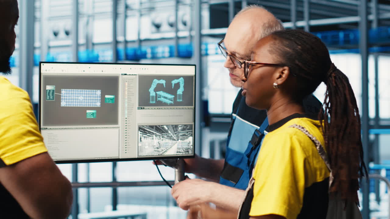 miembros del personal de la fábrica fotovoltaica inteligente tormenta de ideas