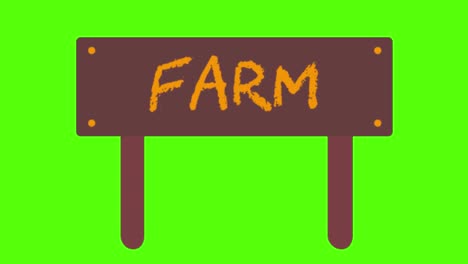 wooden board saying farm on a green screen background