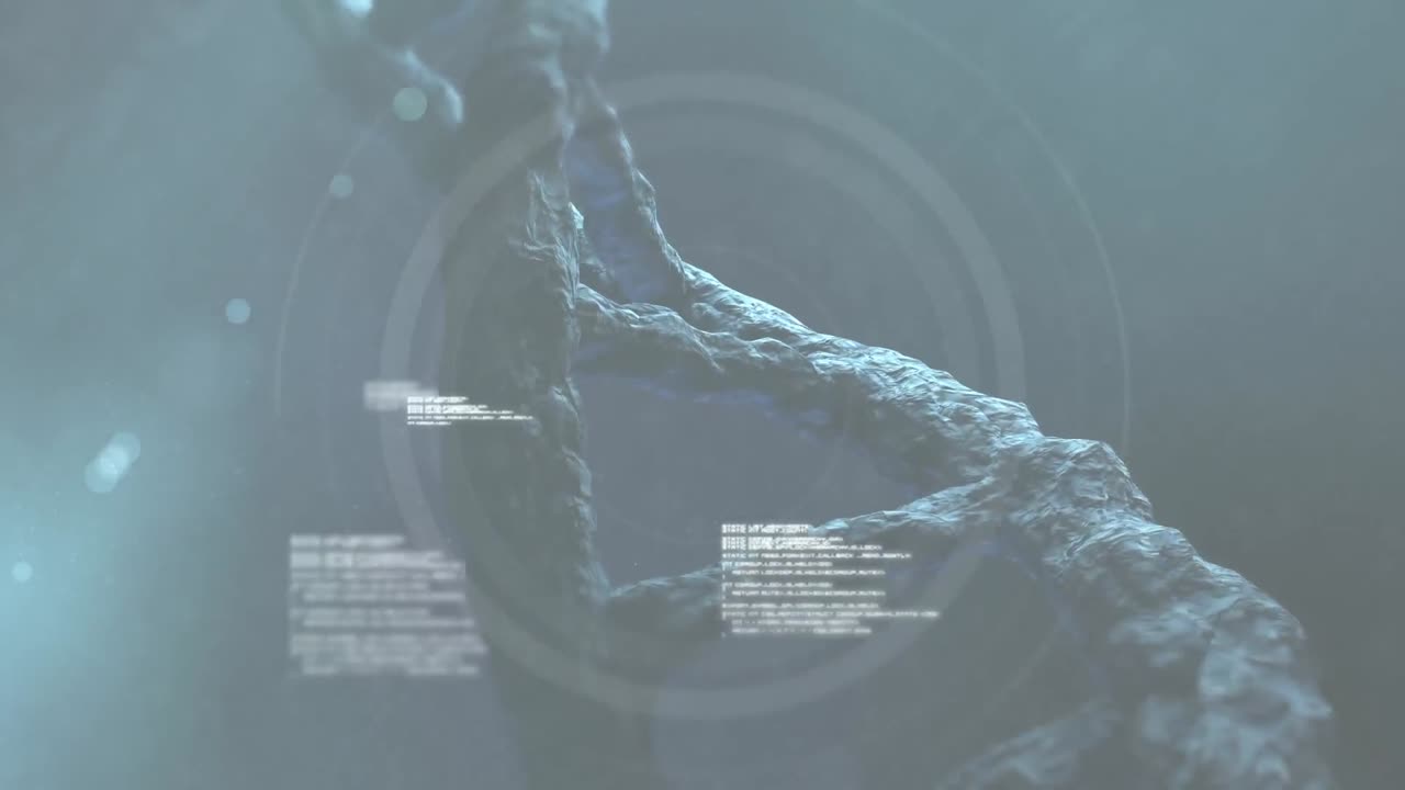 dna 가닥의 애니메이션과 과학적 데이터 처리