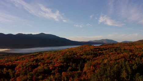 aerial view of peak fall colors in new england forest landscape