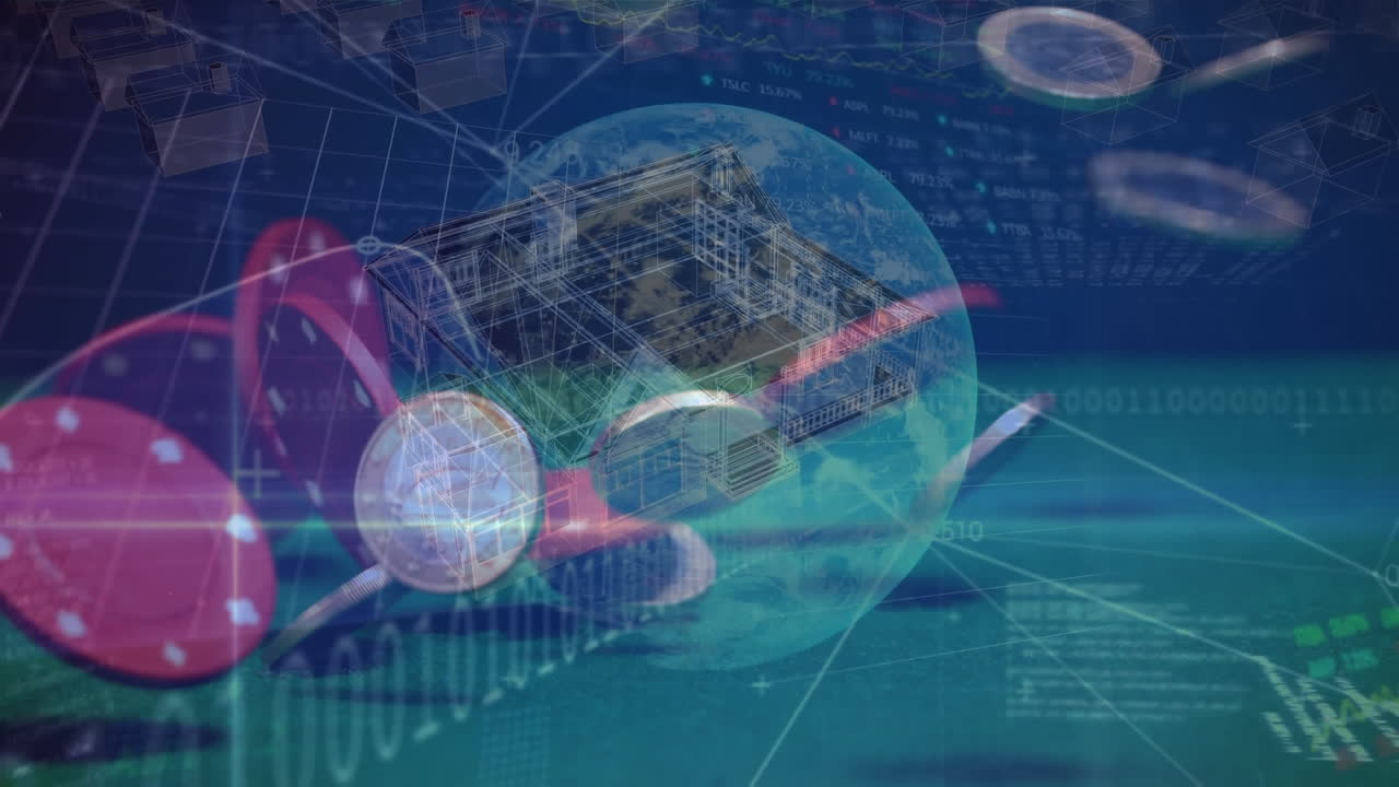 데이터 프로세싱의 애니메이션과 과 동전 위의 지구