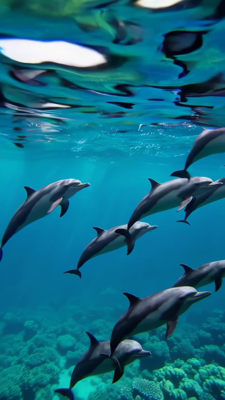 Dolphins Swimming Gracefully Underwater