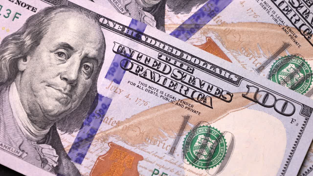 USD US dollar, banknotes, paper money, bills, 100 dollars, exchange rate, currency.