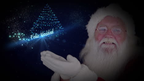 santa soplando brillo formando el saludo de navidad