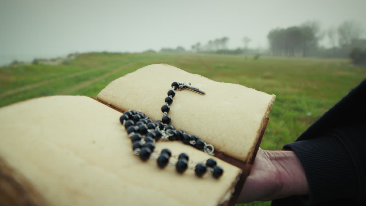 Open Christian Religious Book Read By Man In Dull Park