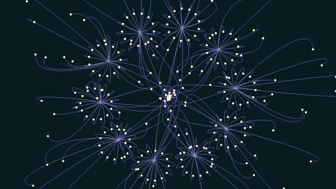 ilustración de flores abstractas con puntos y líneas en degradado negro