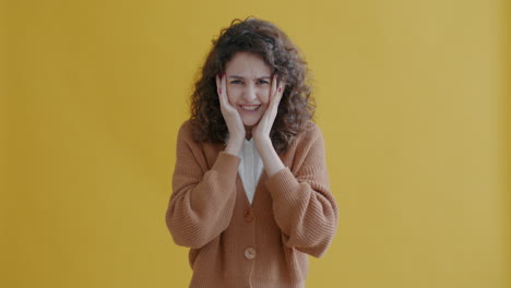 woman with a surprised or fearful expression