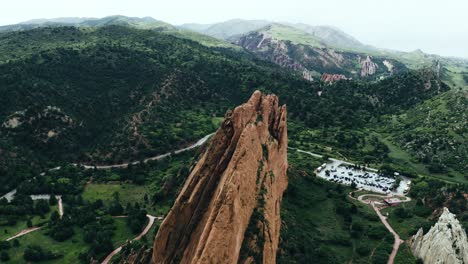 aerial view of the garden of the gods looming over the surrounding land