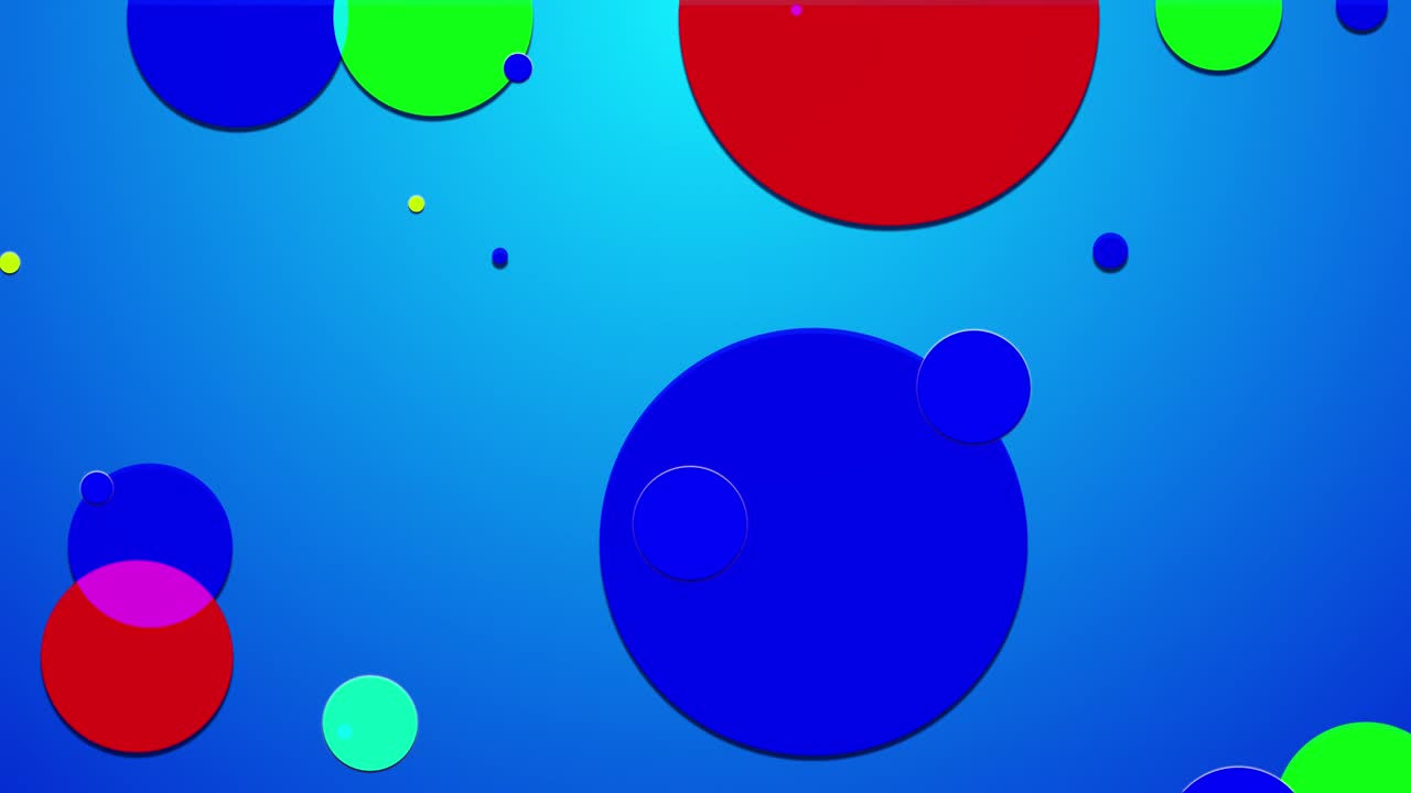 4k looped simple abstraction in flat 2d style with circles or disks changing size. Minimalist design with blue backing. Luma matte as alpha channel